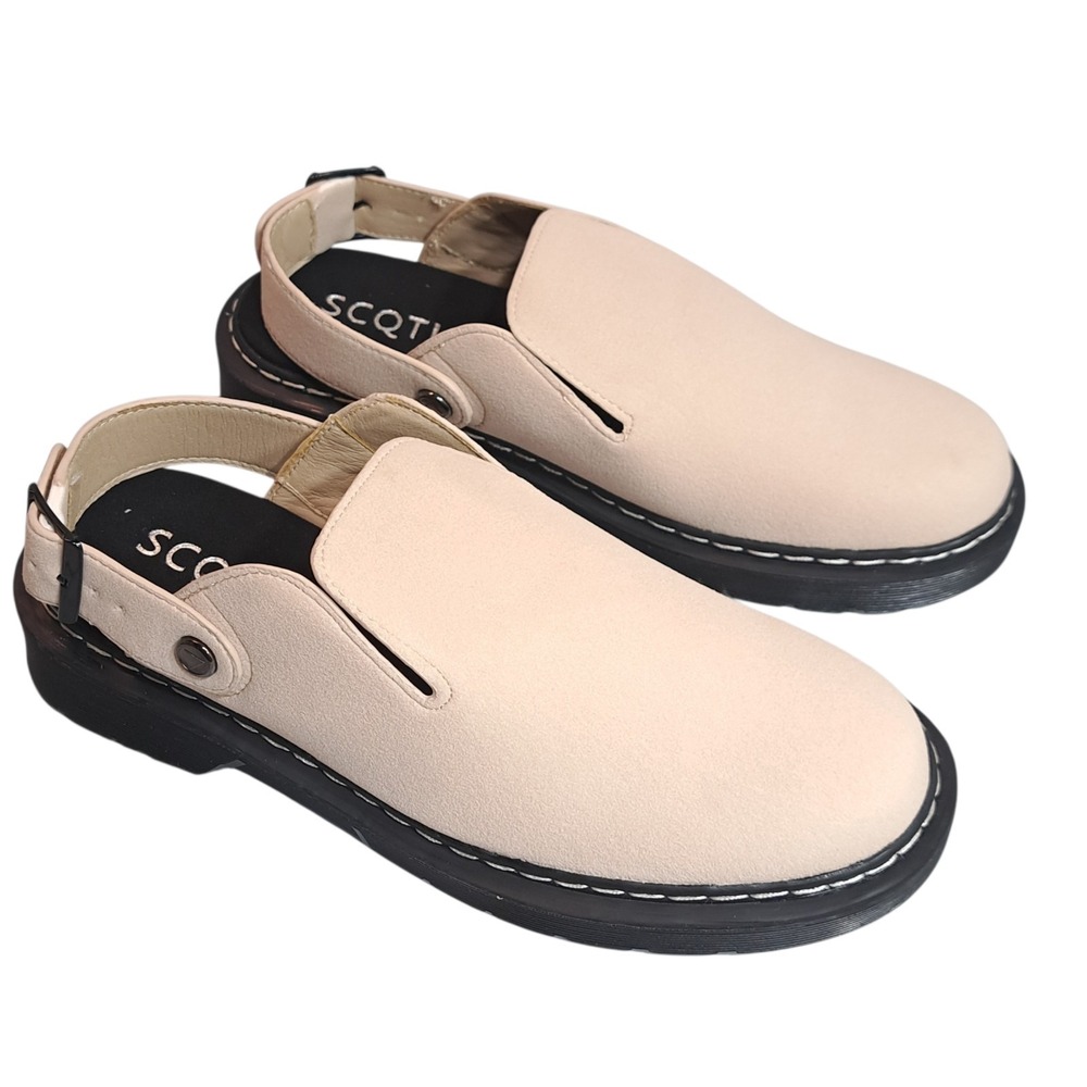 SCQTL Women's Mule Clogs Faux Suede Slip-On Beige Size 6.5/37‎ Strap Comfort